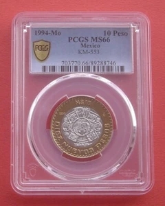 Mexico 1994 10 Pesos Bi-Metallic (925Silver center) Coin PCGS MS66 - Picture 1 of 2