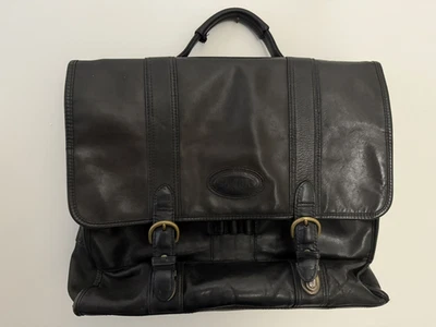 VTG Tumi Dakota Steer Hide Leather Messenger Bag Briefcase Attache Black Brass - Image 1 of 4