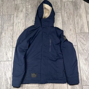 Hollister Medium Blue Fleece Lined Hood Heavy Winter Jacket Outdoor All Weather - Picture 1 of 11
