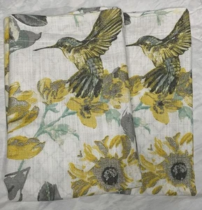 Set 2 Nicole Miller Pillow Shams Standard Floral Hummingbird Yellow Gray Cotton - Picture 1 of 8