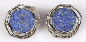 Brutalist Rough Cut Lapis Lazuli Manschettenknöpfe 835 Silber Mid Century Modern - Bild 1 von 5