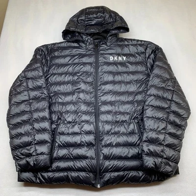 Куртка мужская DKNY Puffer 2XL черная стеганая упаковываемая со съемным капюшоном на молнии - Изображение 1 из 4