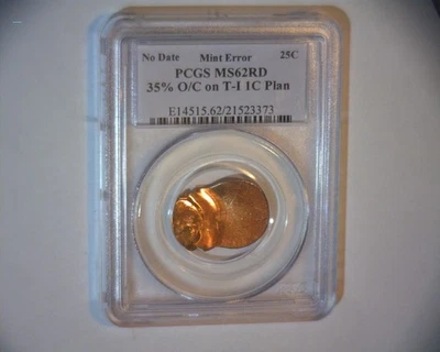 WASHINGTON QUARTER STRUCK "OFF CENTER" ON A "TYPE 1 COPPER CENT PLANCHET"   RARE - Image 1 of 4