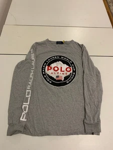 Camisa Polo Ralph Lauren Pequeña Gris Alpina Copa Mundial Carreras Larga Retro Lolife - Imagen 1 de 6