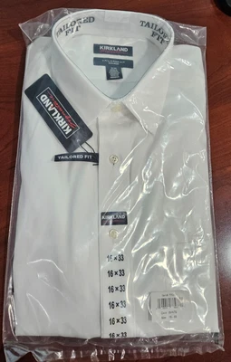 Kirkland Signature Men's Tailored Fit Dress Shirt White 16-33  100% Cotton NEW - Image 1 of 3