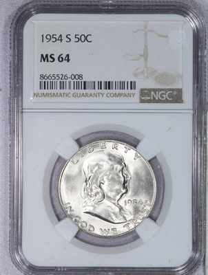 1954-S Franklin Half Dollar 50C NGC MS64 - Image 1 of 4