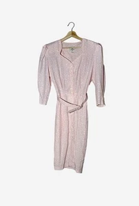 Vintage Jonathan Martin Pink Floral Button Dress Belted Midi 80s Style Size 5/6 - Picture 1 of 12