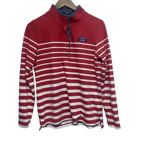 LL Bean Shirt Womens S Red Stripe Mock Neck 1/4 Button Up Long Sleeve Preppy Top - Picture 1 of 11