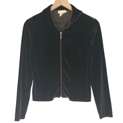 De colección J. Chaqueta CREW Terciopelo Cremallera Completa Para Mujer Talla S Marrón Cuello Terciopelo Comodidad Foto 1 de 4