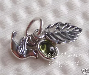 NEW Authentic PANDORA Bird~Leave FOREST TRINITY Green PERIDOT Pendant/Charm - Picture 1 of 2