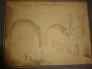 ANONYME - Vue d'une ville à la mine, avec un arc entre deux bâtiments. - Picture 1 of 2