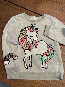 H&M UNICORN SEQUIN GRAY SWEATSHIRT (4-6 YEARS) - Picture 1 of 1