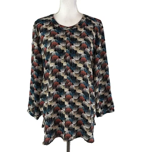 Colección JM Blusa Túnica Talla XXL Azul Salmón Dorado Círculos Carrera Modesta Iglesia - Imagen 1 de 9