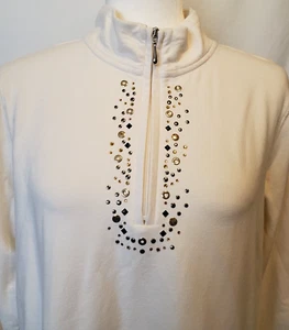 Sport Savvy Damen Gr. Large Reißverschluss vorne Henley Metal Akzente Tunika Pullover Shirt - Bild 1 von 24