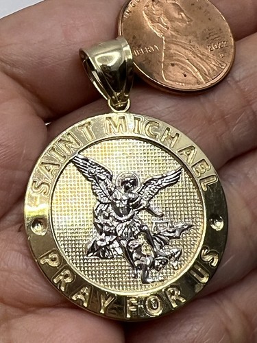 GOLDd St Saint San Michael Miguel Anhänger 14k Halskette Massiv 2,50