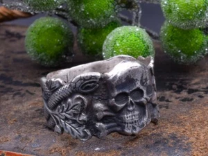 Men ring SILVER 800 STYLE Memento Mori Skull Mason BIKER Vanitas doctor old sale - Picture 1 of 23
