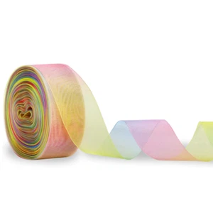 500 Yards Organza  Rainbow Shimmer Ribbon Band Chiffon Sheer Gradient Ribbons - Picture 1 of 8