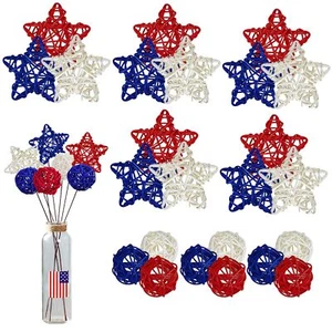 24 Pcs 4th Of July Star Rattan Balls Decoration Red Blue White Stars For 4th Of - Picture 1 of 7
