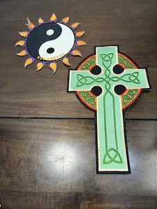 CELTIC CROSS PATCH IRISH CHRISTIAN And YIN AND YANG embroidered iron-on NEW - Picture 1 of 6