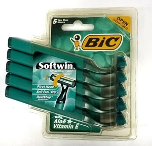 BIC Softwin Disposable Razors Sensitive Skin 5 Pk Dual Strip Pivot Vntg 1999 NOS - Picture 1 of 4