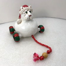 2000 Vicki Thomas Funny Bones White Christmas Cat Santa Hat Pull Car Toy, Enesco