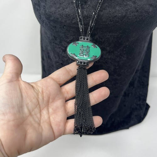 VETEMENTS Collana Chico's Linea Lunga 27+" Regolabile Nero Sfaccettato Perline Nappa Asiatica