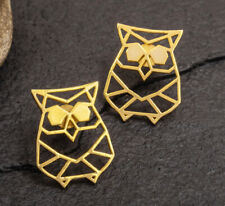 14k Solid Yellow Gold Owl Stud Earrings 