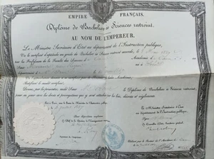 1867 DIPLOME DE BACHELIER es SCIENCES VELIN IIè EMPIRE SIGNÉ V. DURUY Ch. ROBERT - Picture 1 of 5
