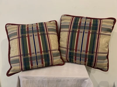 Classic PLAID PILLOWS WITH RUST GOLD RED TAN GREEN BROWN Striped Christmas Feel - Image 1 of 4