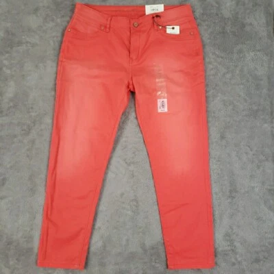 Simply Vera Skinny Ankle Pants Mid Rise Vivid Coral Stretch Jeans Woman 6 - Image 1 of 4