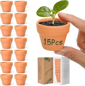 T4U Mini Terracotta Pots (15Pcs): 2 Inch Small Clay Pots with Drainage Holes, Mi - Picture 1 of 12