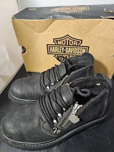 Vintage Harley Davidson Black Dual Zip Motorcycle Boots Leather Men Women 6 - Picture 1 of 10