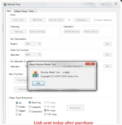 Сброс Canon, сервисный инструмент v6000, E G IB IP IX MB MG MX TS T Unlimited + Keygen - Изображение 1 из 4