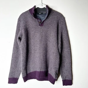 Ted Baker Sweater Mens S Maroon Wool Alpaca Pullover Henley Tweed Preppy Classic - Picture 1 of 13