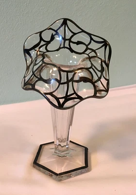 JARRÓN JACK-IN-PULPIT VINTAGE DE VIDRIO CON SUPERPOSICIÓN PLATEADA WESTMORELAND Foto 1 de 4