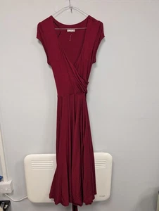 Planet rot Flügelärmel Jersey Midi Wickelkleid Größe 12 (T6) - Bild 1 von 9