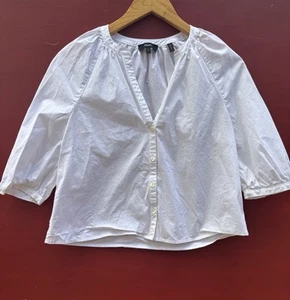 Theory Easy Crop Top Petite White A Line Shirt Cotton Popeline Bluse - Bild 1 von 4