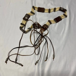 Cinturón Western Pipa de pelo Cuero con cuentas Corbata Cinturón Cuero Nativo Americano Concho 70' - Imagen 1 de 11