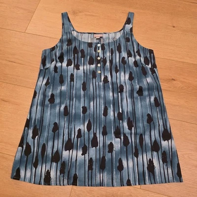 Top Jill de seda sin mangas con botones delanteros para mujer talla S azul negro estampado abstracto Foto 1 de 4