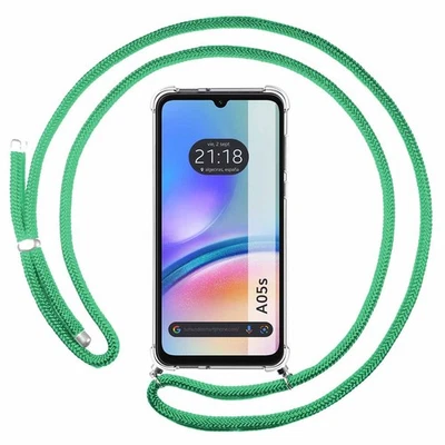 Funda Trasparente Appesa Per Samsung Galaxy A05S Con Corda Verde Acqua - Immagine 1 di 3