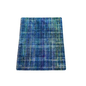 Alfombra anudada a mano muestra de seda Sari pura azul galaxia 1'6"x2' R78444 - Imagen 1 de 6