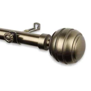 120-170 in. Telescoping Single Curtain Rod in Antique Brass w/ Poise Finial - Picture 1 of 2