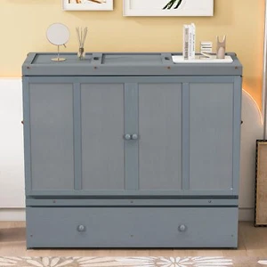 Full Size Murphy Bed with USB Port and a Large Drawer, Gray 903E - Picture 1 of 16