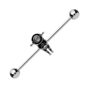 P2GO 316L SS Industrial Barbell with Alien/Astronaut Pendant with Simulated Opal - Bild 1 von 3