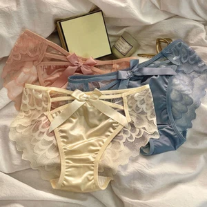 Womens Satin Ruffle Panties Satin Hollow Out Lace Briefs UK GIRL Silky Knickers - Picture 1 of 26