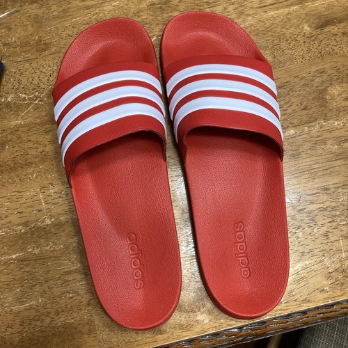 Slip on bianco e rosso Adidas slides da uomo da spiaggia o doccia taglia 18