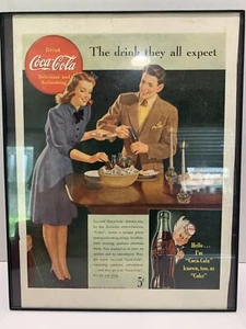 1942 Coca Cola The drink they all expect....Vintage Print Advertisement Framed - Picture 1 of 2