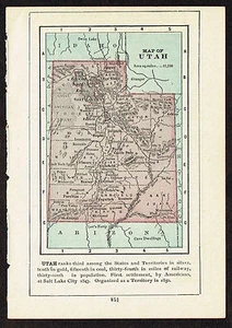 Pequeño mini mapa antiguo del estado de Estados Unidos de Utah 1800 - Imagen 1 de 1