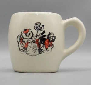 Taza de café Harriet & Henderson rara con logotipo de gato de colección Cotton Mills NC tela de hilo - Imagen 1 de 8