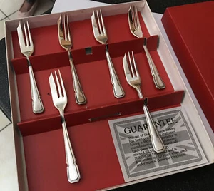 6 Beaded Bead Edge 13.5cm EPNS A1 Silver Plate Cake Pastry Forks Sporks Cutlery - Picture 1 of 8